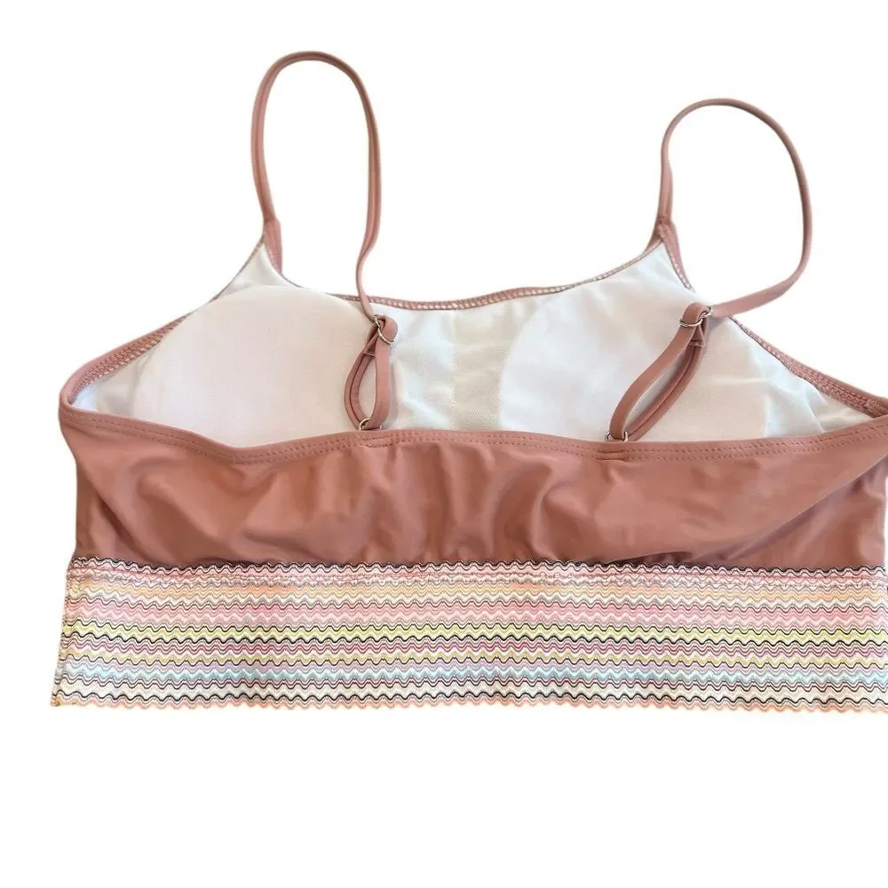 Women’s Dusty Rose Bikini Set | Rainbow Smocked Band | Size Large